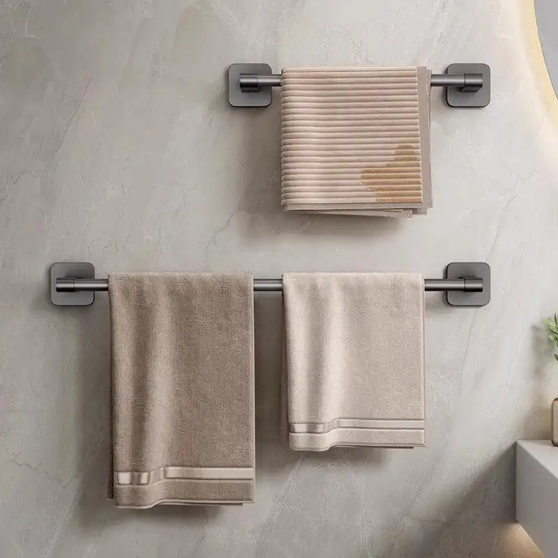 Bathroom towel racks with towels.
