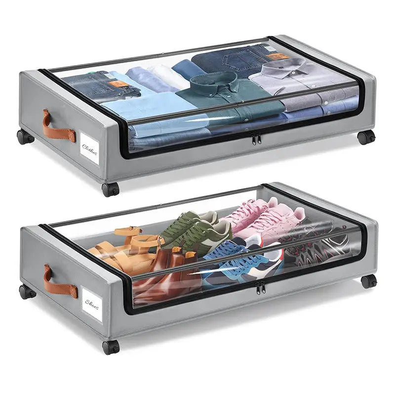 Two rolling storage containers with clear tops.