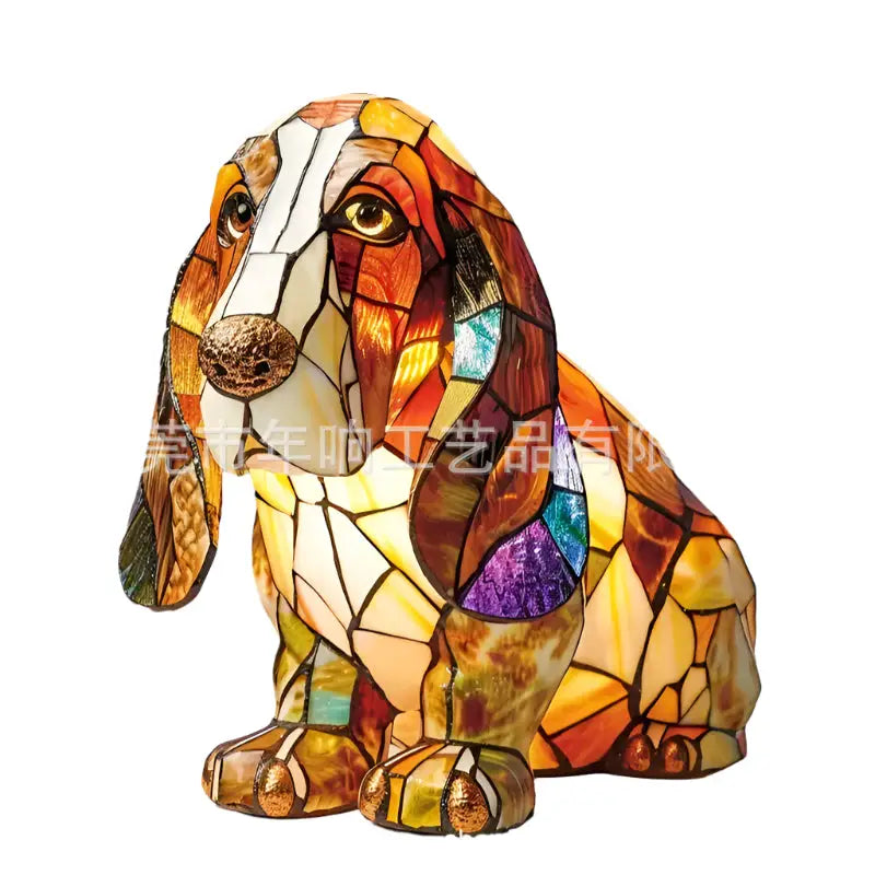 Stained glass basset hound lamp.