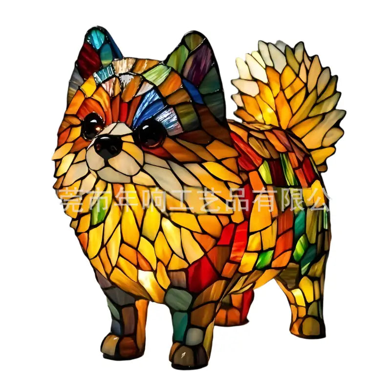 Stained glass dog figurine.