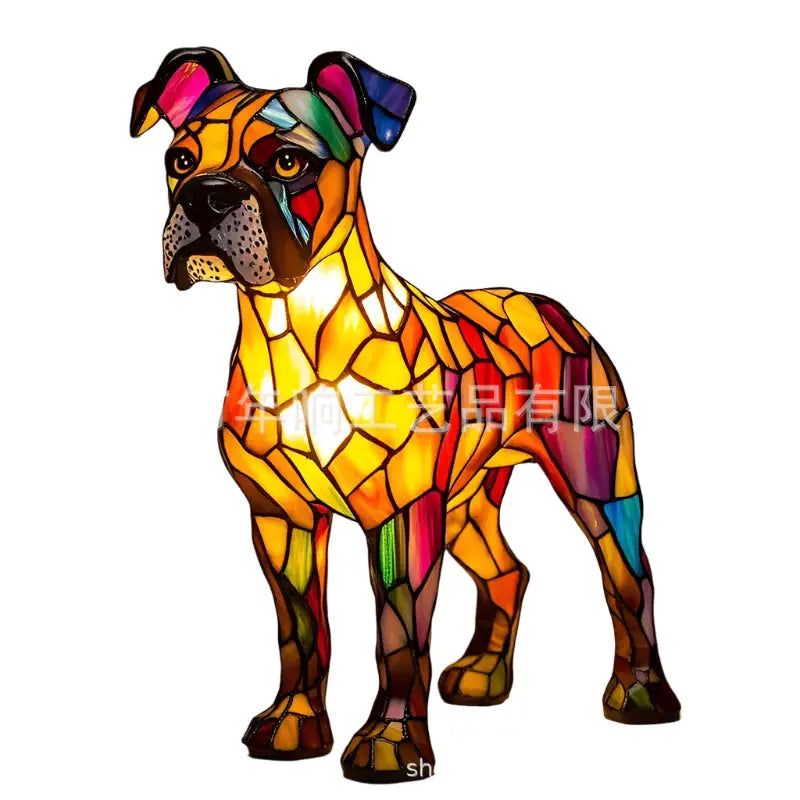 Stained glass dog lamp.