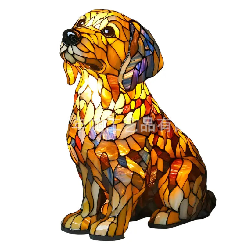 Stained glass dog lamp.