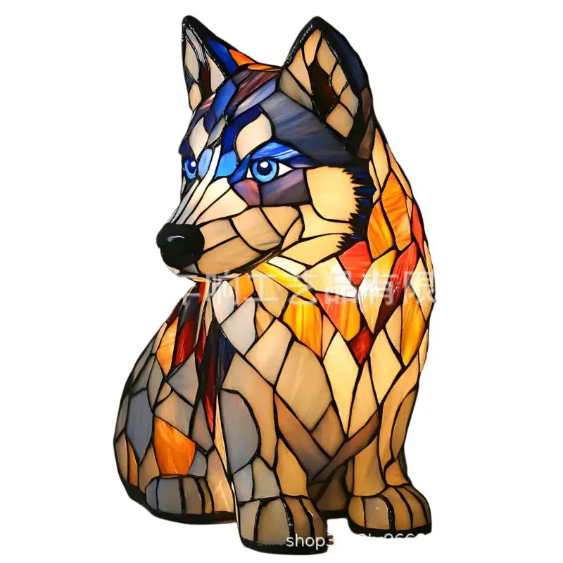 Stained glass husky lamp.