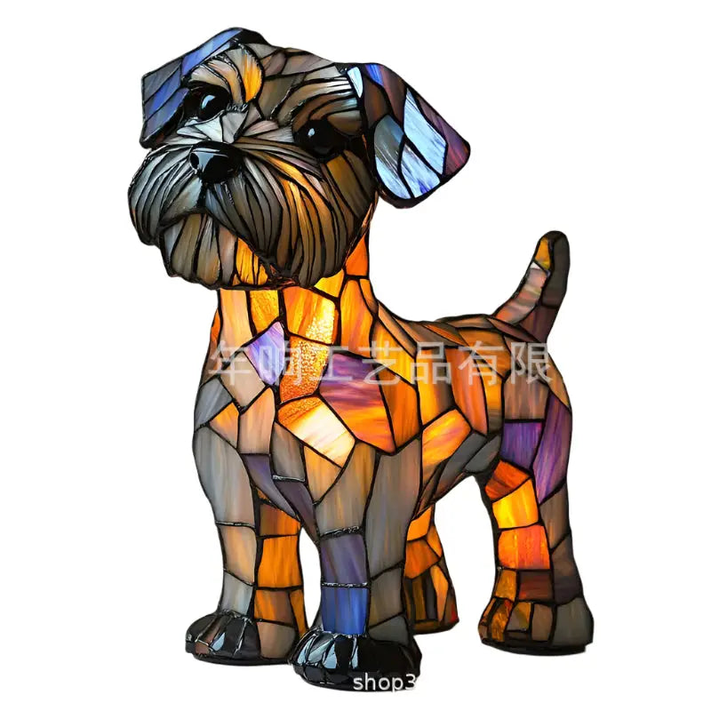 Stained glass dog lamp.