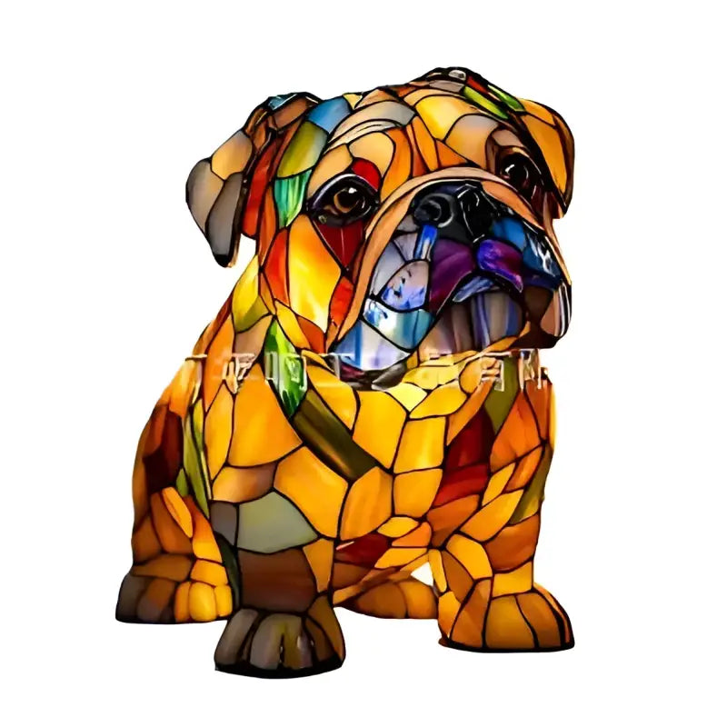 Stained glass bulldog figurine.