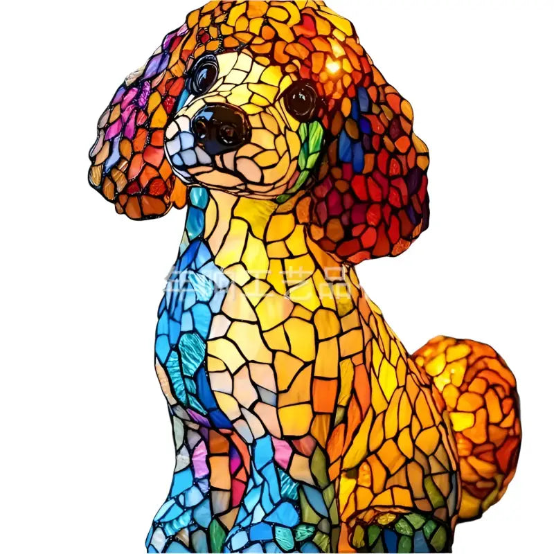 Colorful stained glass poodle.