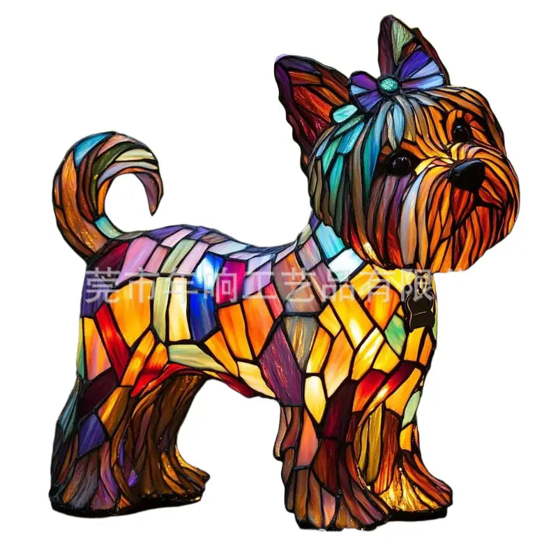 Stained glass dog figurine.