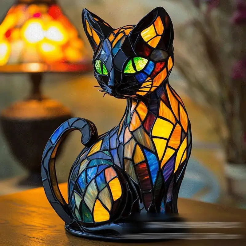 Stained glass cat lamp.