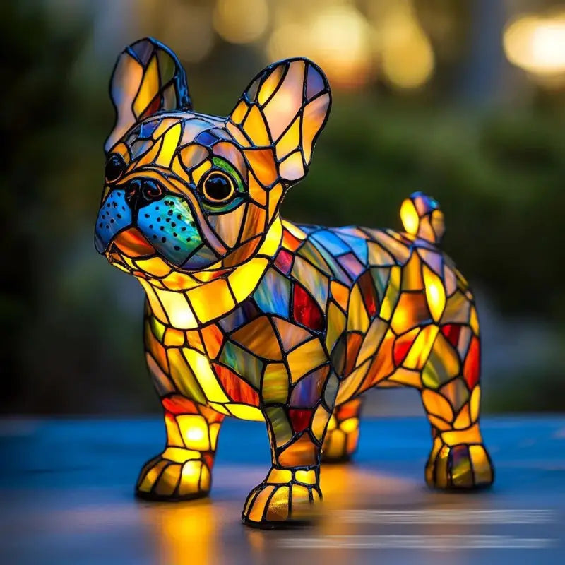 Stained glass French bulldog figurine.