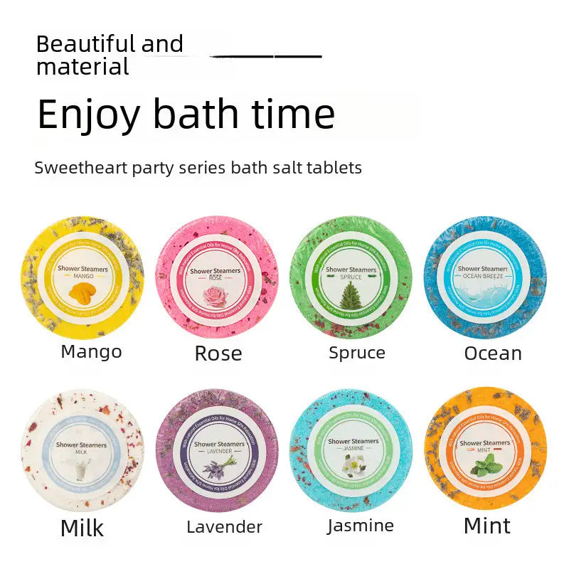 Assorted bath salt tablets.