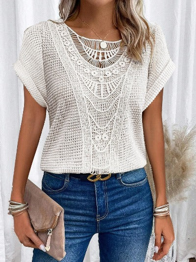 white Lace Patchwork Short-sleeved T-shirt