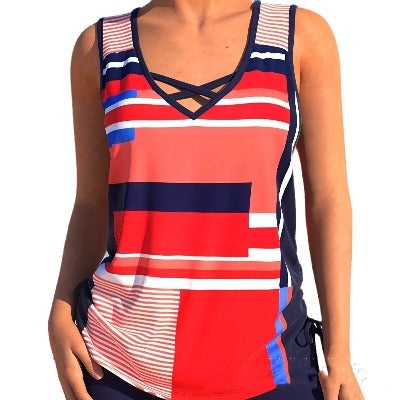 multi color Women's Printed Boxer Tankini Swimsuit