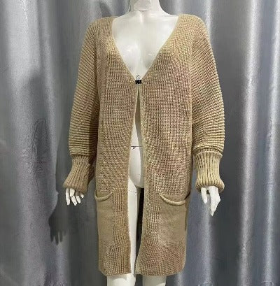 New Solid Color Loose Knitted Mid-length Open Cardigan