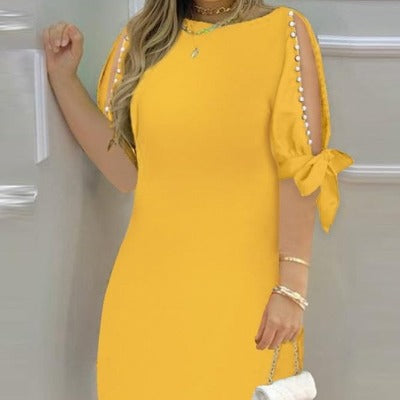 Beads Open Sleeve Round Neck Dress