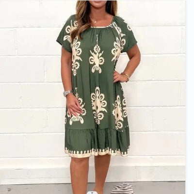 green Women's  Summer Printed Short Sleeve Dress