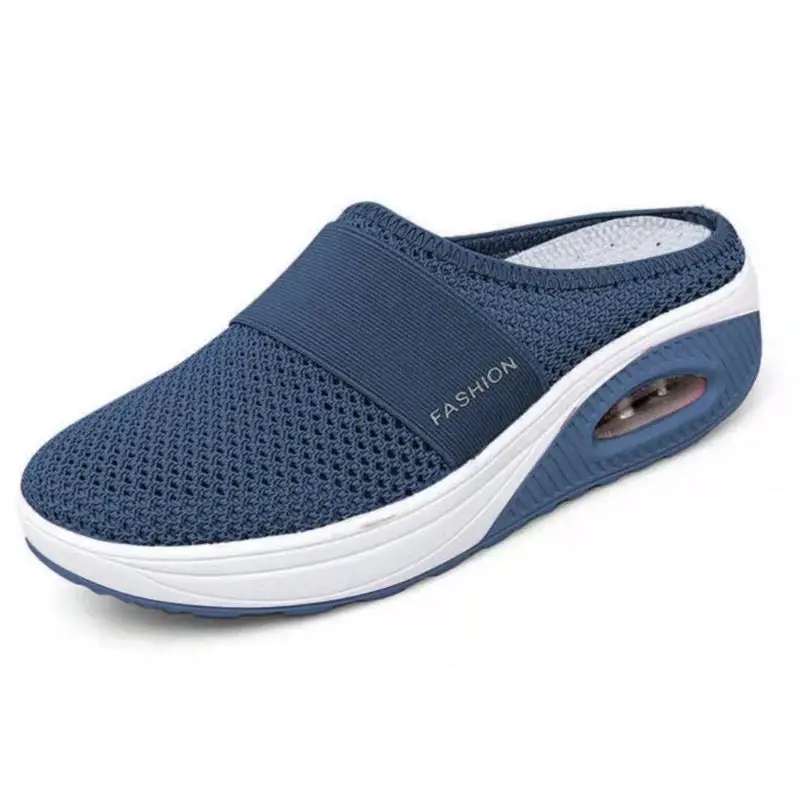 Blue mesh slip-on shoe with white sole.