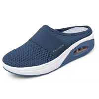 Blue mesh slip-on shoe with white sole.