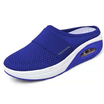 Blue mesh slip-on shoe with white sole.