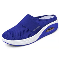 Blue mesh slip-on shoe with white sole.