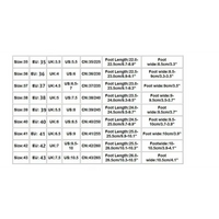 Shoe size conversion chart.