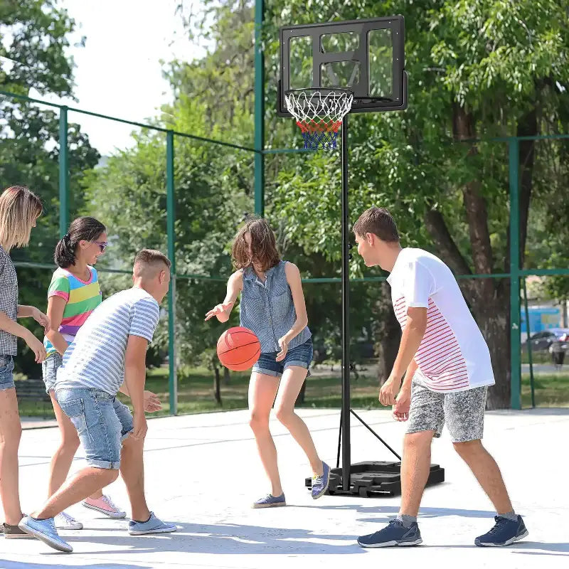 Portable basketball hoop.