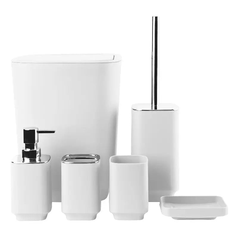 White bathroom accessory set.