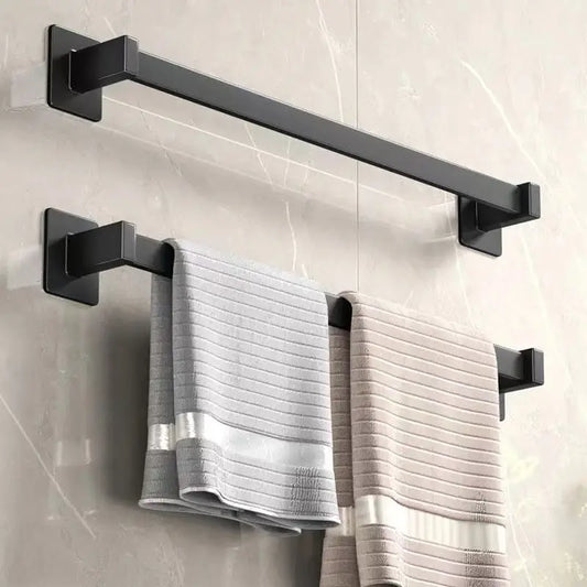 Black metal towel bars.