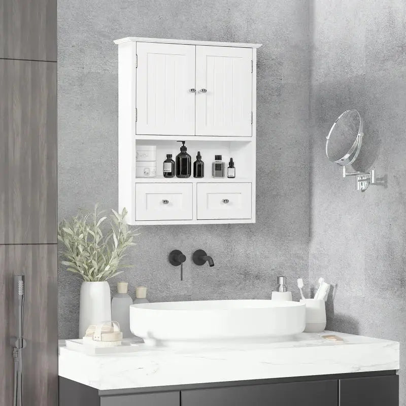 White bathroom wall cabinet.