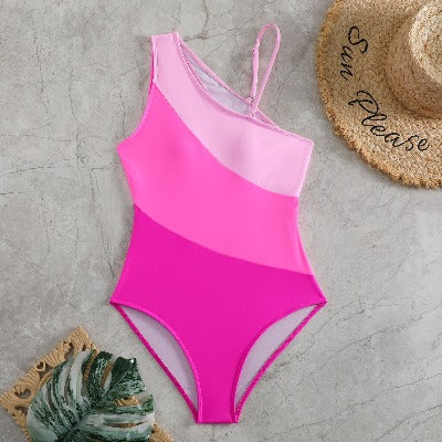 One-piece Color Contrast Patchwork Swimsuit