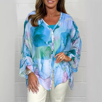 Floral Blooming Printed Chiffon Blouse