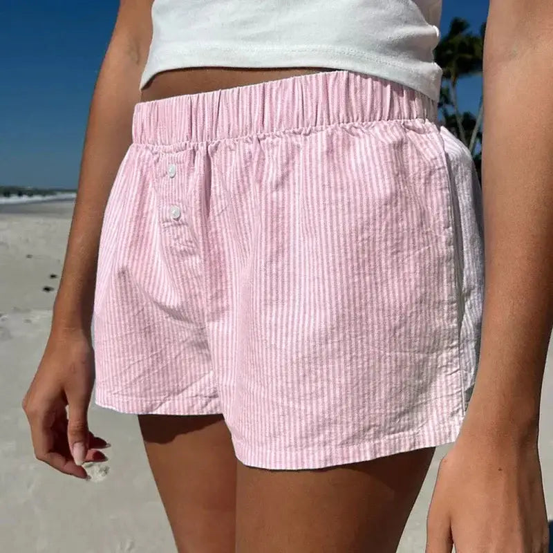 Pink and white striped boxer shorts.