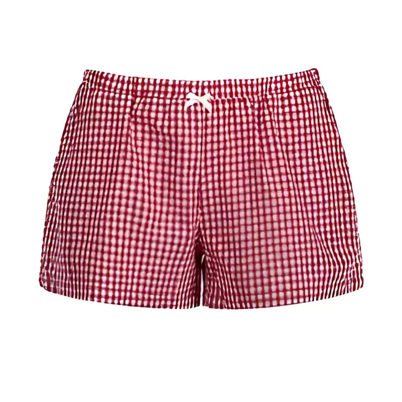 Red and white checkered boxer shorts.