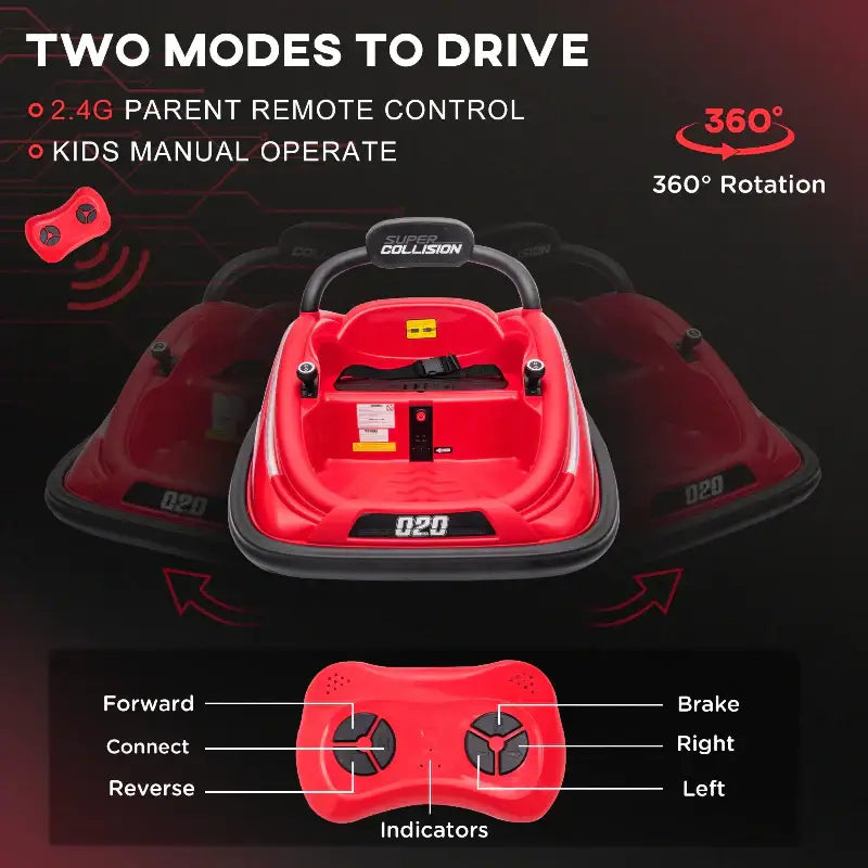 Red bumper car with remote control for 12V Kids Bumper Car and kids bumper fun