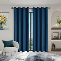 Blue blackout curtains.