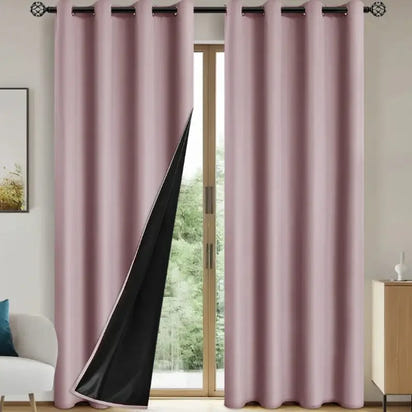 Mauve blackout curtains.