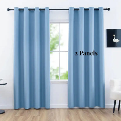 Two blue curtain panels.