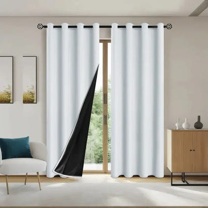 White blackout curtains.