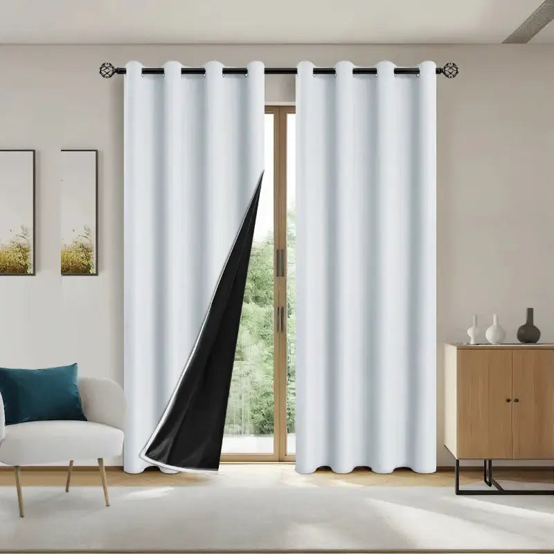 White blackout curtains.