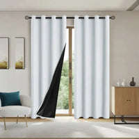 White blackout curtains.