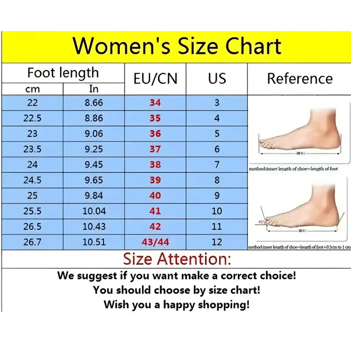 Women’s shoe size chart.