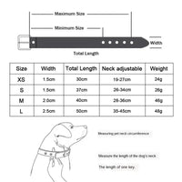 Dog collar sizing chart.