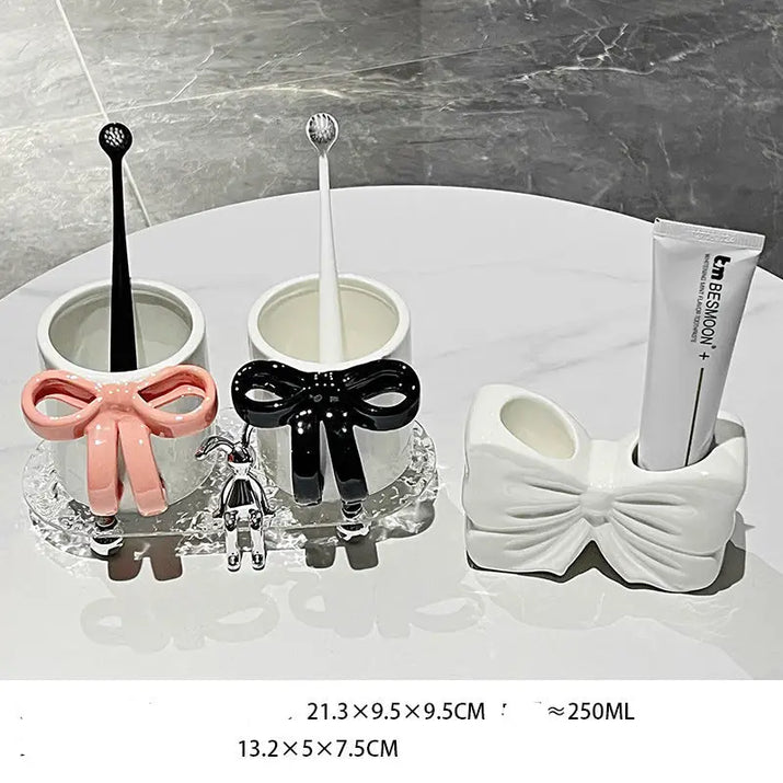 Bathroom set with bow accents.