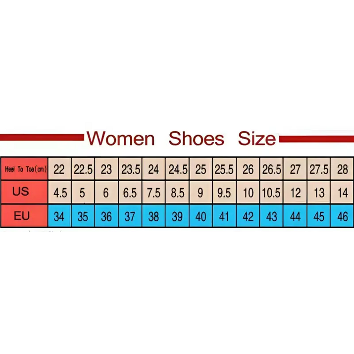 Women’s shoe size chart.
