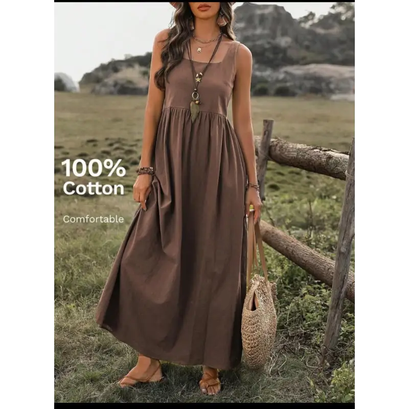 Brown cotton maxi dress.