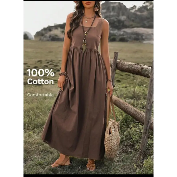 Brown cotton maxi dress.