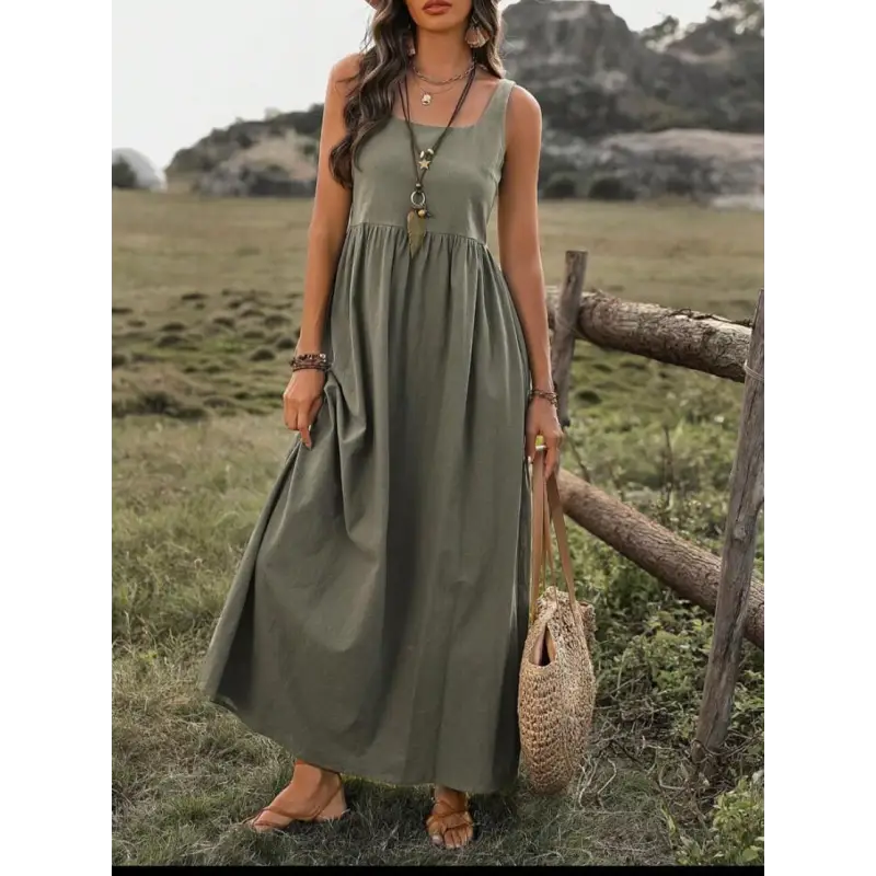 Olive green maxi dress.
