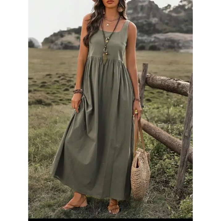 Olive green maxi dress.