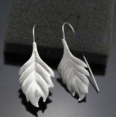 S925 Sterling Silver Long Leaf Earrings