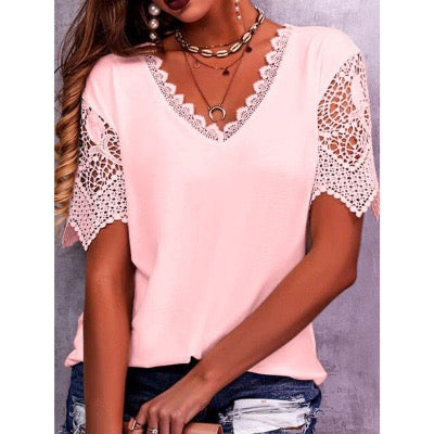 Light pink Summer Hollow Out Lace Top