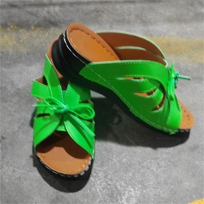 green Summer Lace-up Platform Wedge Sandals